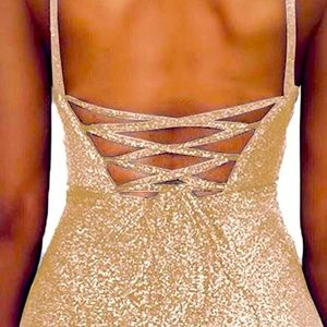Gold Glitter Corset back Spaghetti Strap Body Con Dress